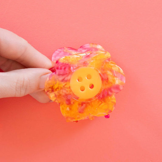 Pink and Yellow Daisy Button Large Hair Clip