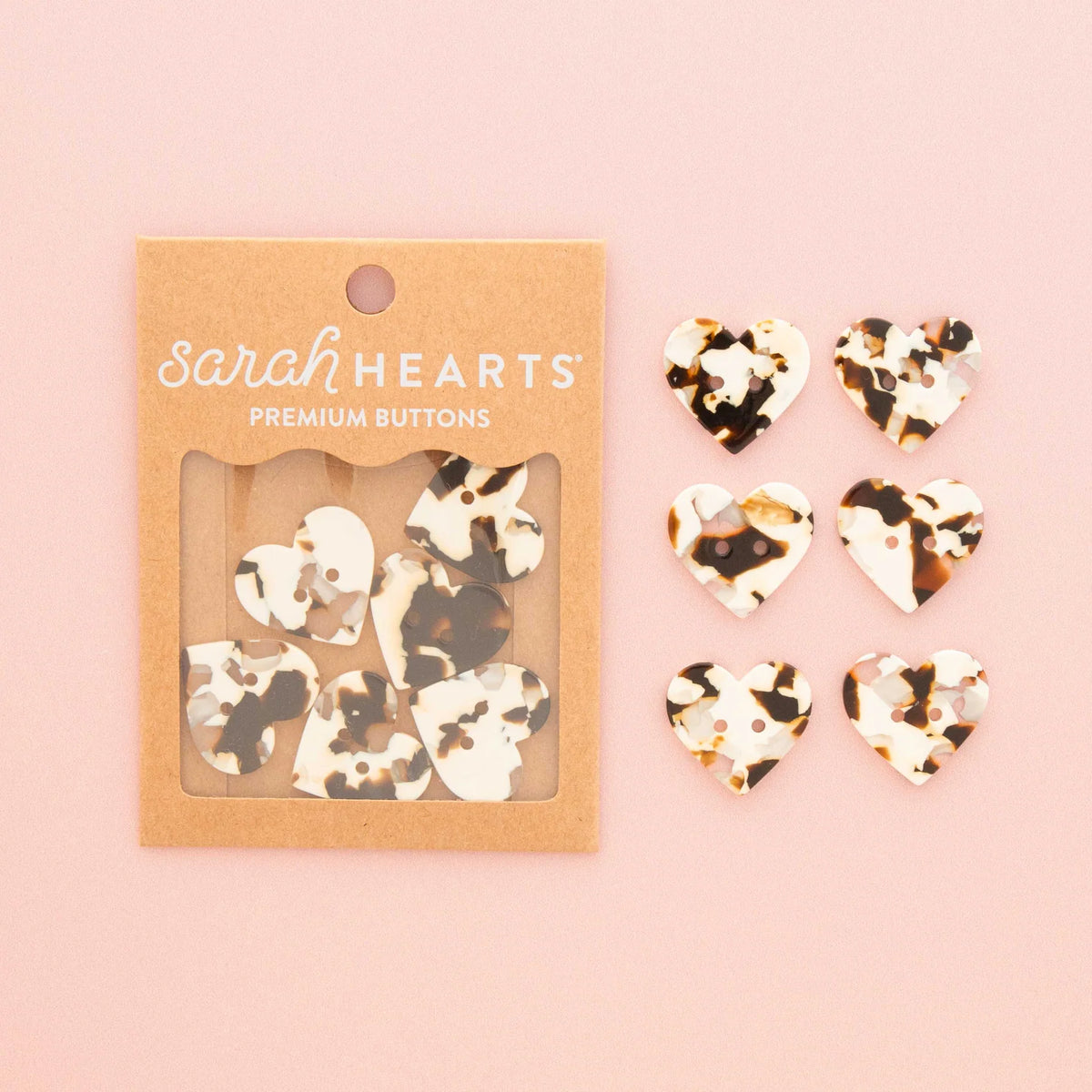 Black and Cream Tortoise Heart Buttons