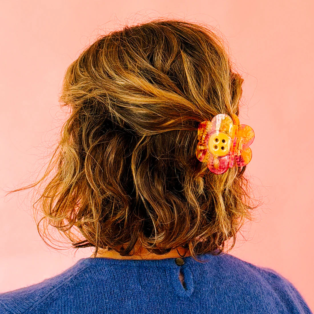 Pink and Yellow Daisy Button Large Hair Clip