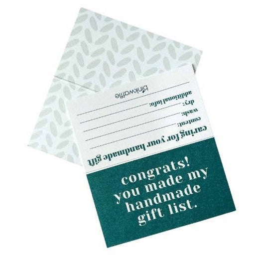 Congrats! You Made My Gift List! Care Instruction Cards
