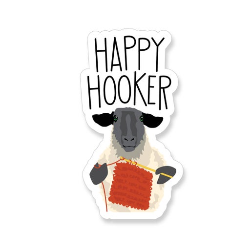 Happy Hooker Crocheting Sheep Vinyl Sticker