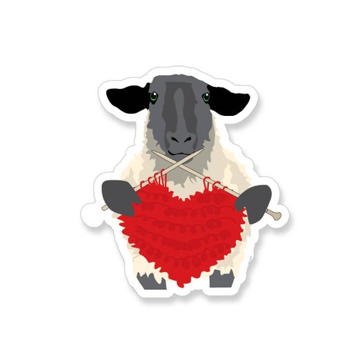 Sheep Knitting Red Heart Sticker