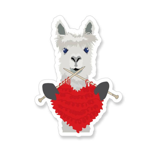 Alpaca Knitting Red Heart Vinyl Sticker