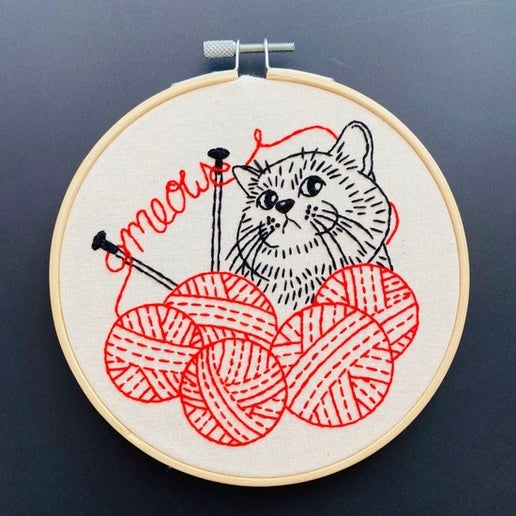 Kitten With Knitting Embroidery Kit
