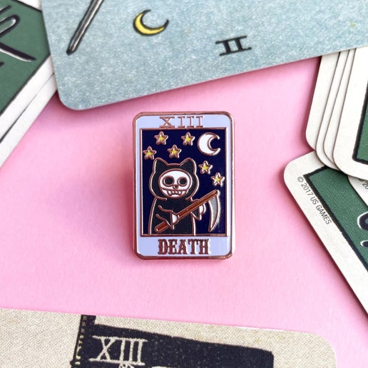 Death Tarot Kitty Enamel Pins