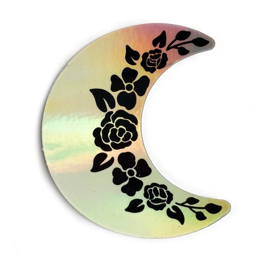 Floral Crescent Moon Holographic Sticker